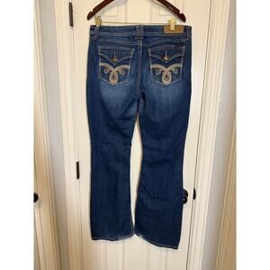 Seven7 Womens Embroidered Flap Pocket Bootcut Jeans Size 14 Dark Wash Western
